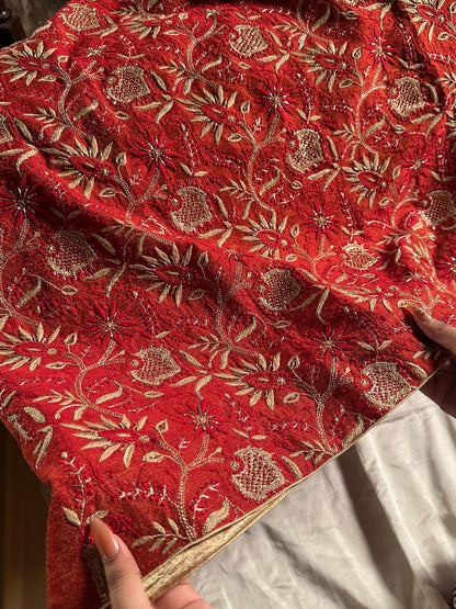 Red Tissue Silk Chikankari Unstitched Fabric