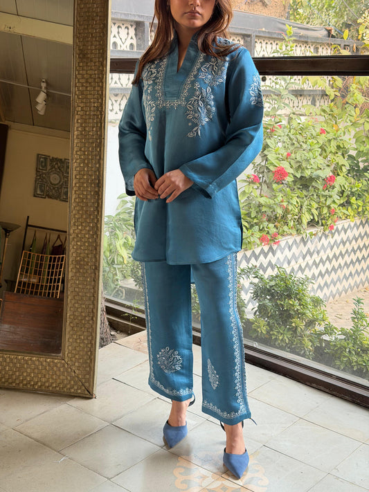 Satin Shimmer Chikankari Co-Ord Set