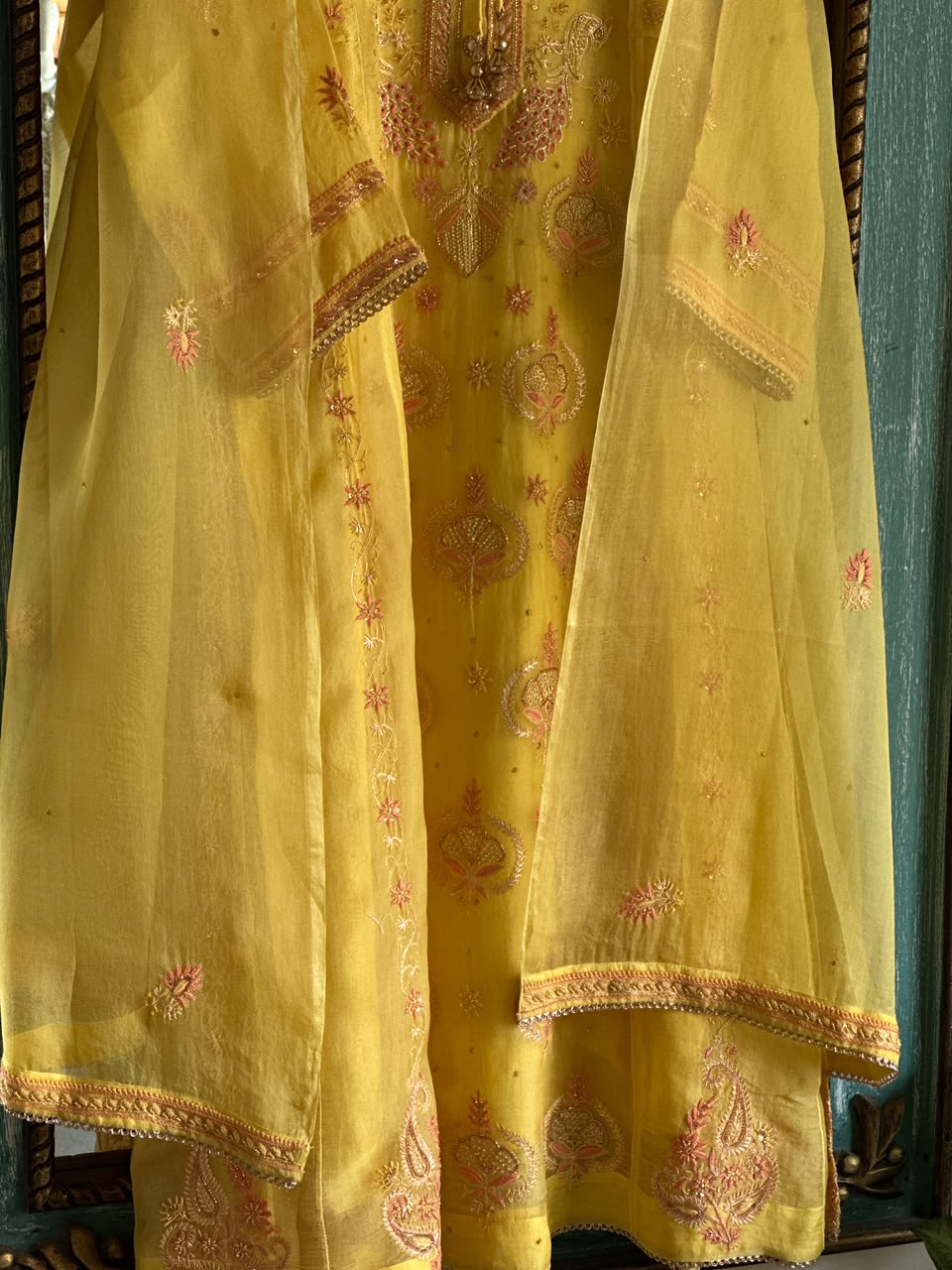 Saffron Mango Shade Noor Organza Chikankari Anarkali