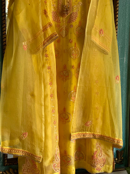 Saffron Mango Shade Noor Organza Chikankari Anarkali