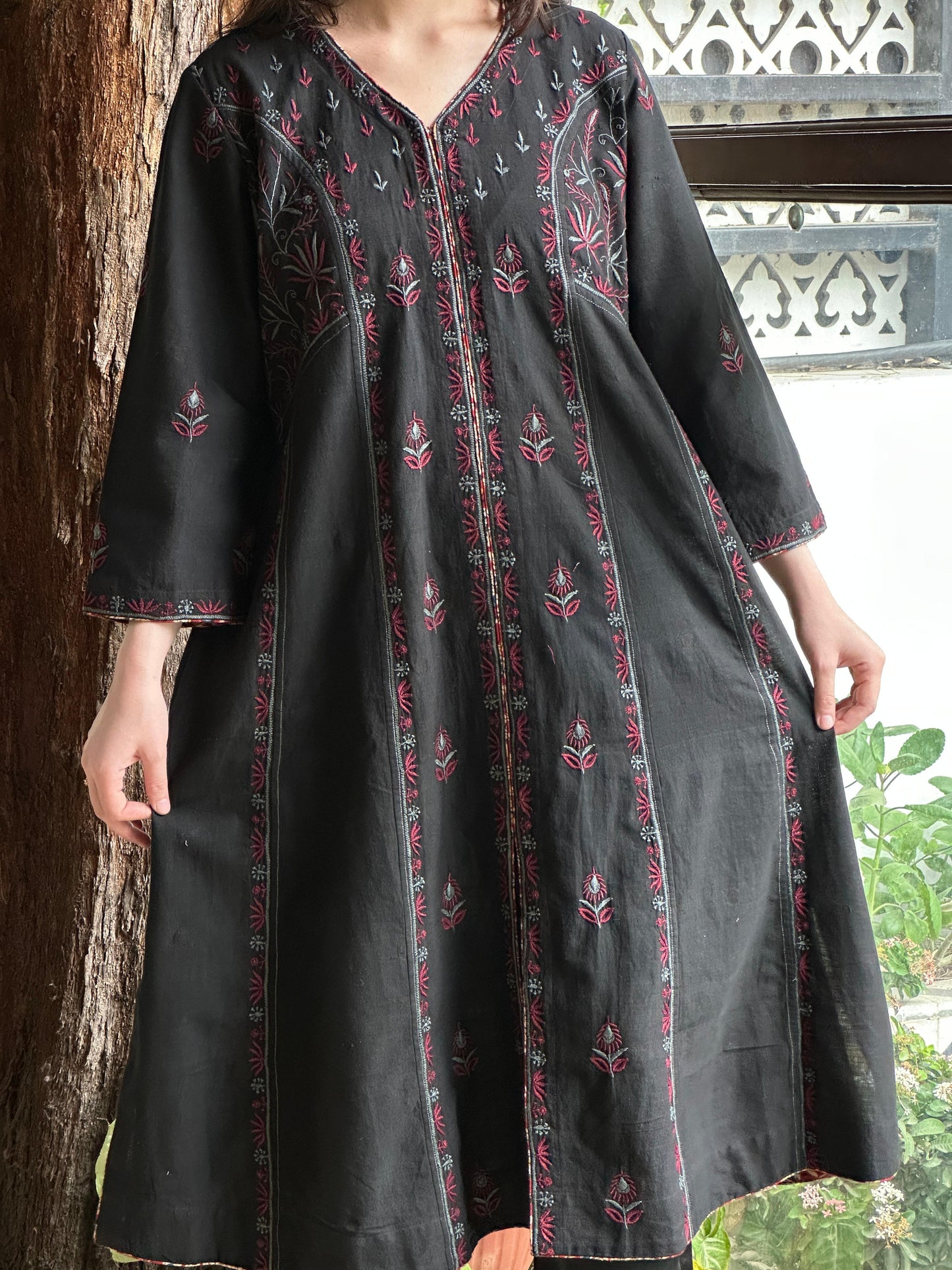 Black Handspun Malkha Chikankari Panel Tunic