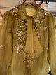 Neon Green Noor Organza Mukaish Badla Short Top With Bow Tie