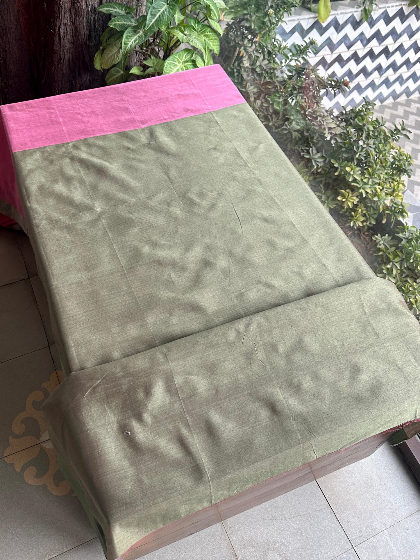 Hot Pink Woven Butta Saree with Contrast Grey Border