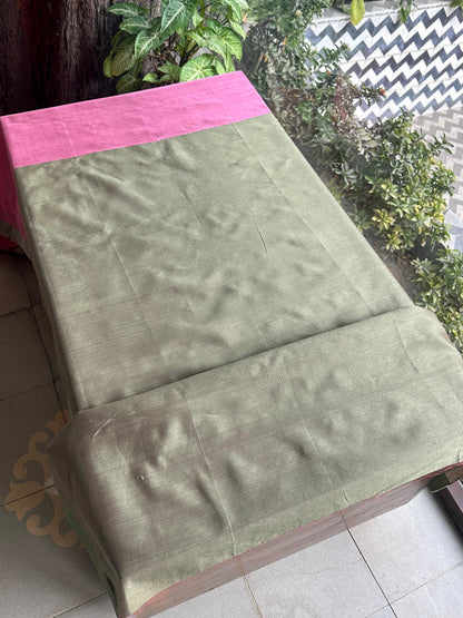 Hot Pink Woven Butta Saree with Contrast Grey Border