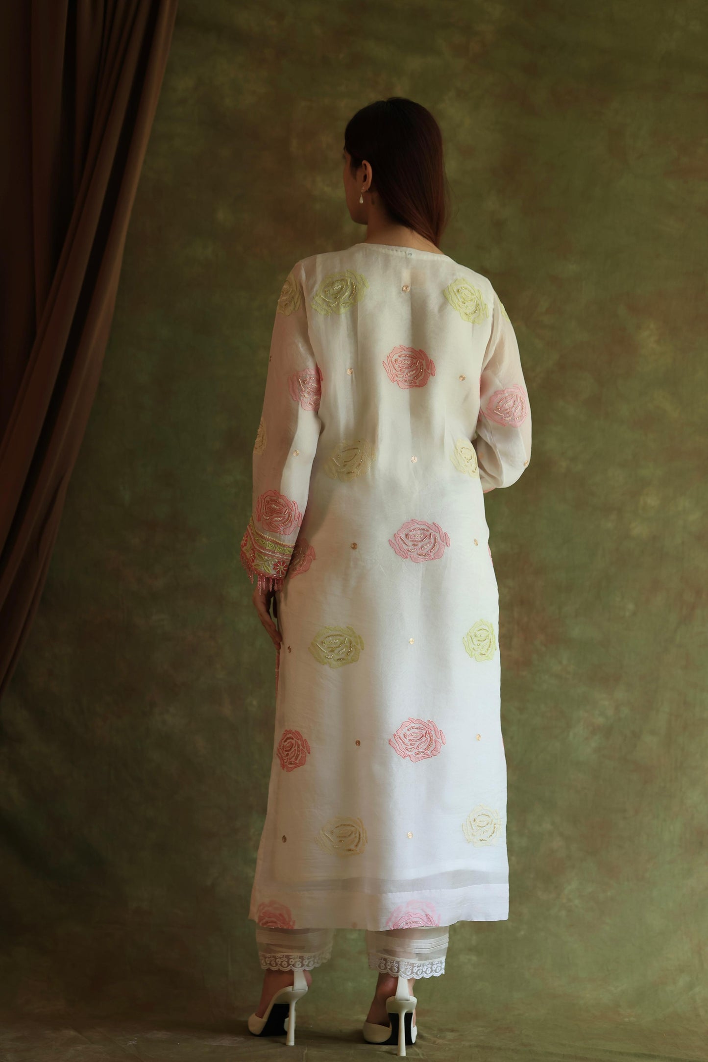 Banarasi Noor Organza Chikankari Kurta With Dupatta