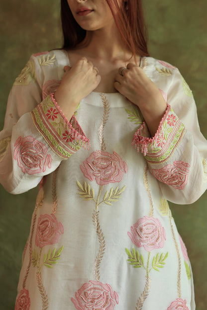 Banarasi Noor Organza Chikankari Kurta With Dupatta