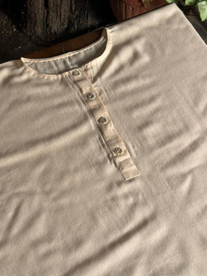 Soft Cream Shade Kashmiri Pashmina Phiran with Handcrafted Ari & Chikankari Embroidery