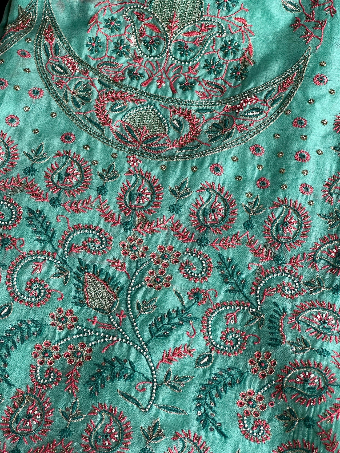 Aqua Green Shade Chanderi Chikankari Saree
