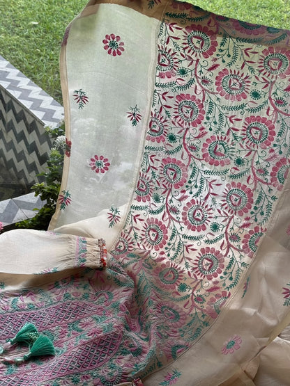 Noor Multi Coloured Chikankari Organza Kurta Set
