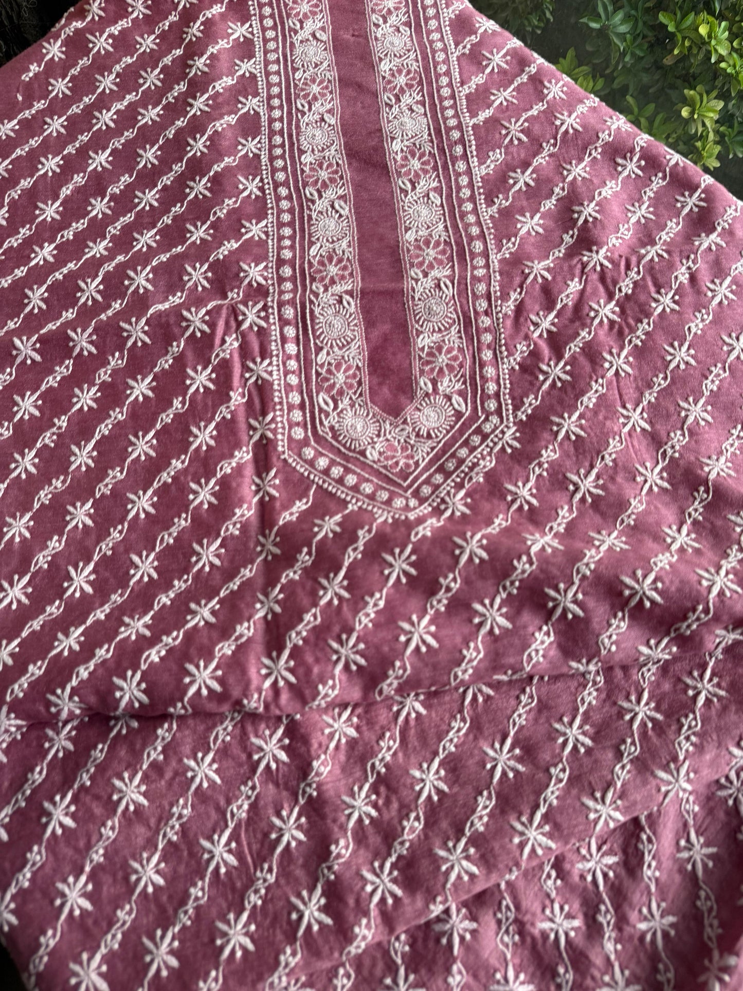 Pink Moonga Silk Chikankari Men’s Kurta Fabrics