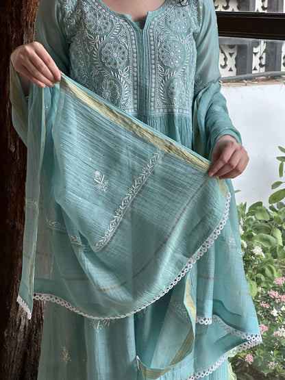 Light Blue Shade Malmal Mukaish Kamdani Chikankari Ready to Wear