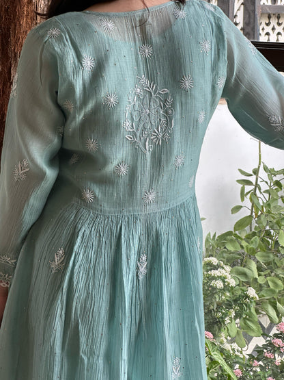 Light Blue Shade Malmal Mukaish Kamdani Chikankari Ready to Wear