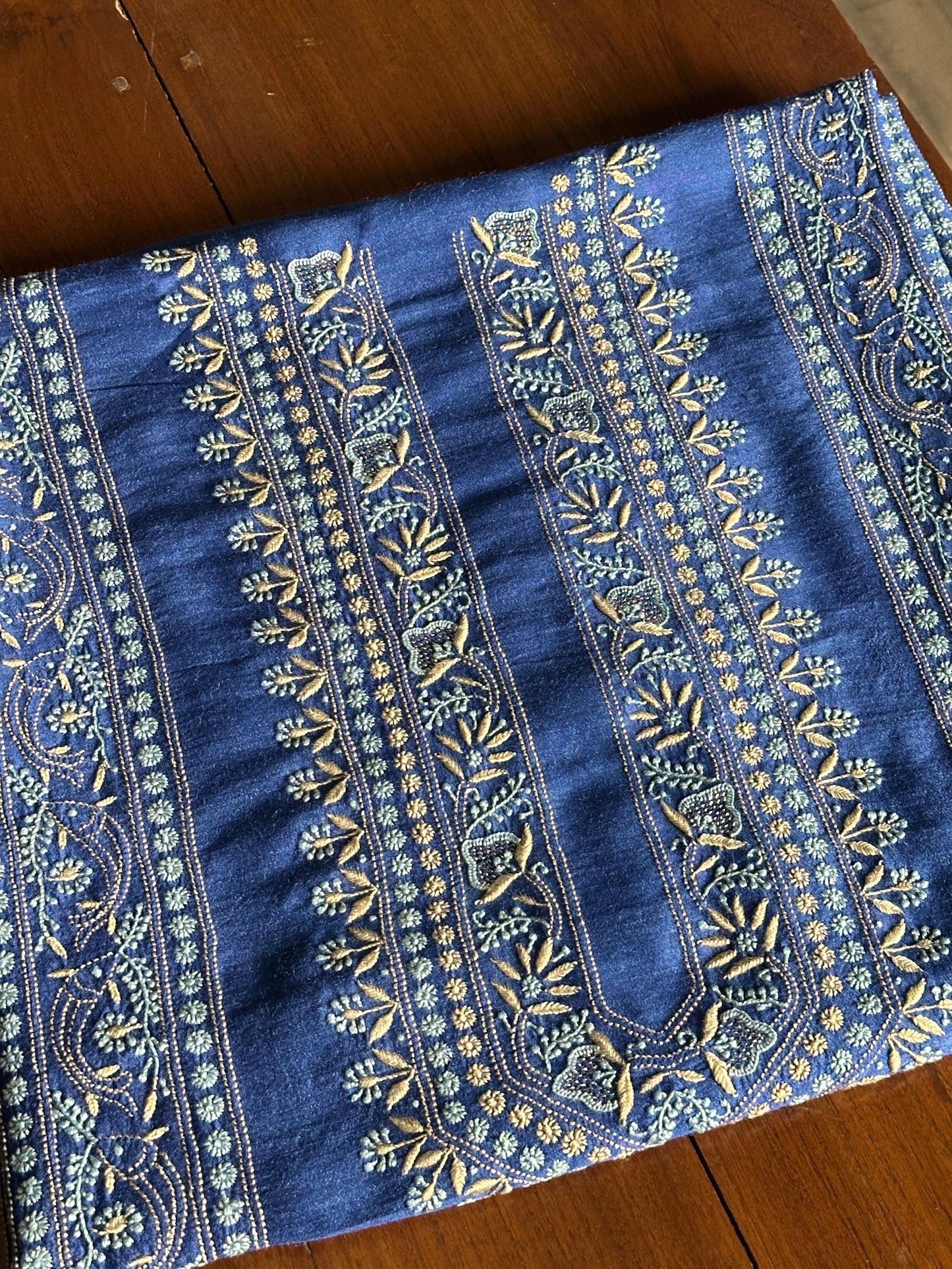 Pastel Blue Shade Moonga Silk Chikankari Men’s Kurta Fabric