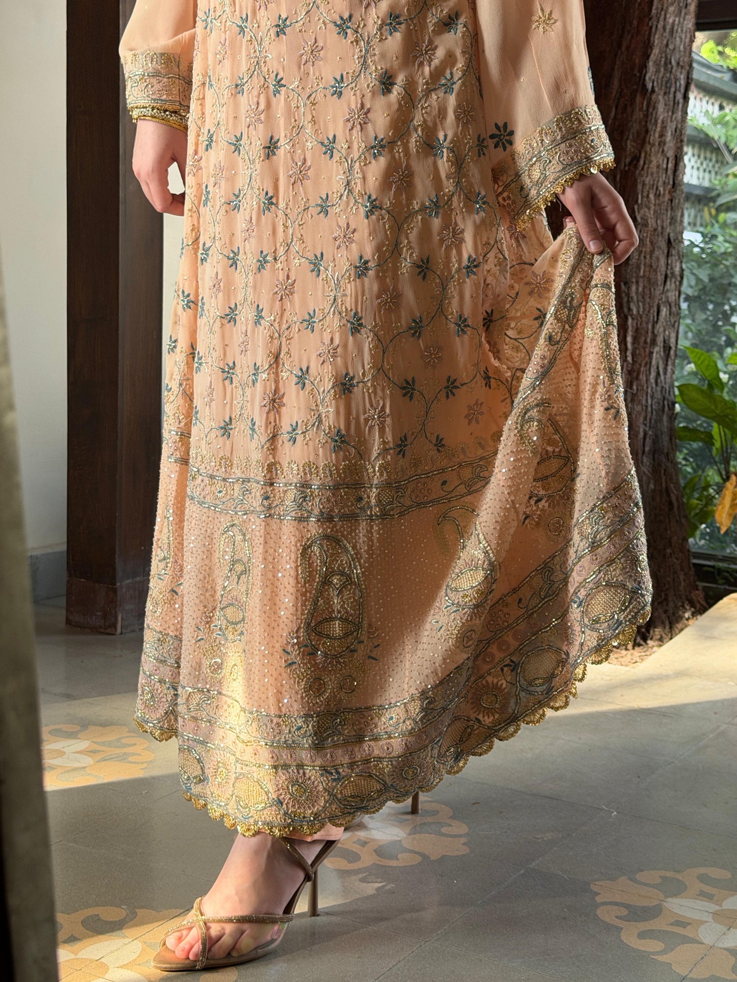 Tukdi Multi Colour Pure Georgette Chikankari Anarkali