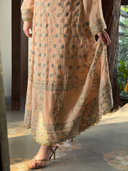 Tukdi Multi Colour Pure Georgette Chikankari Anarkali