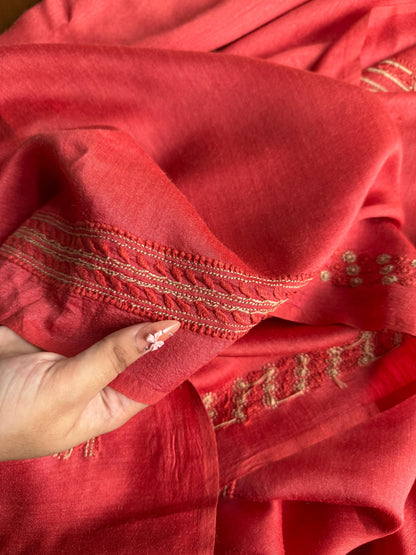 Red Moonga Silk Chikankari Men’s Kurta Fabrics