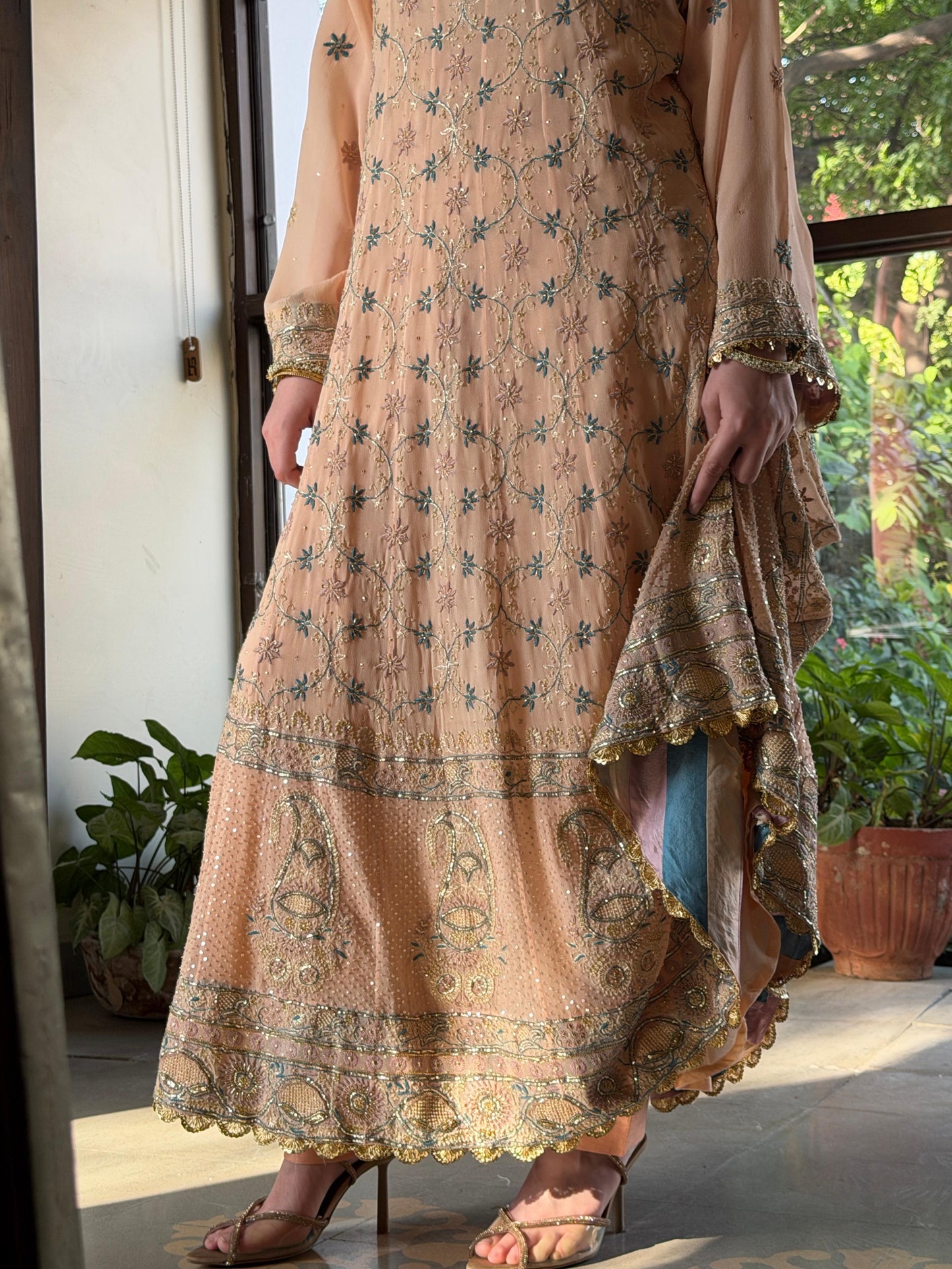 Tukdi Multi Colour Pure Georgette Chikankari Anarkali