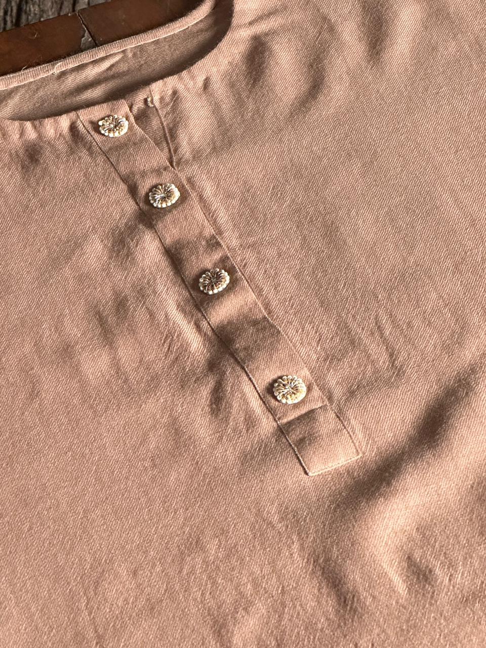 Mocha Brown Shade Kashmiri Pashmina Phiran with Handcrafted Ari & Chikankari Embroidery