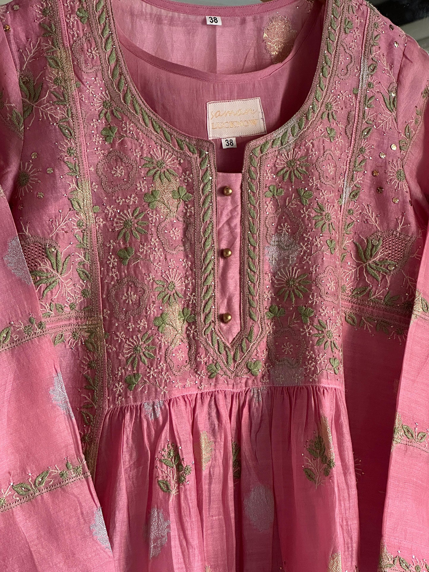 Mauve Pink Zari Chanderi Chikankari Ready to Wear Tunics