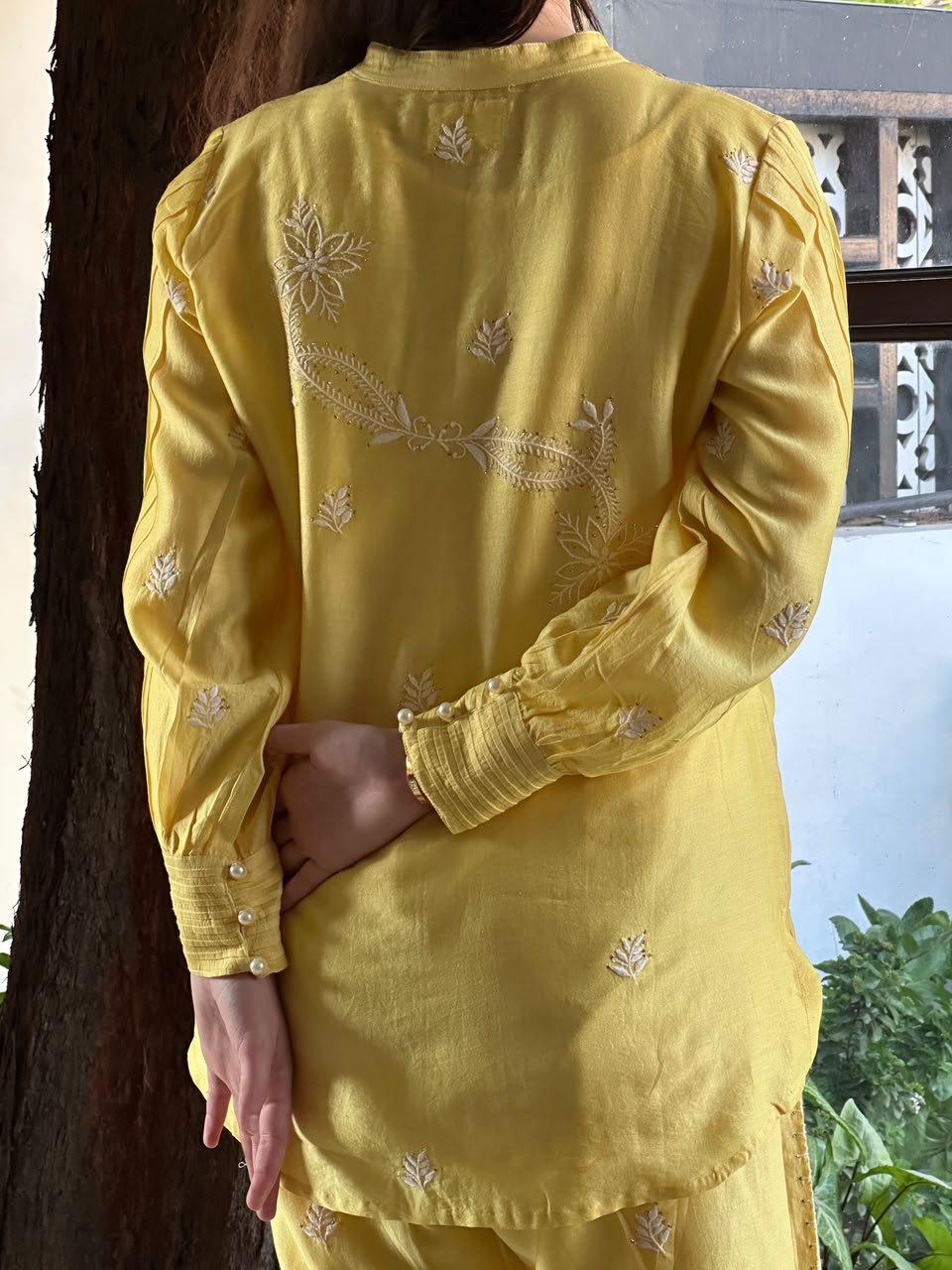 Yellow Shade Chanderi Chikankari Co-Ord Set