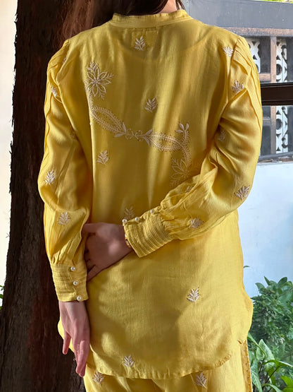Yellow Shade Chanderi Chikankari Co-Ord Set