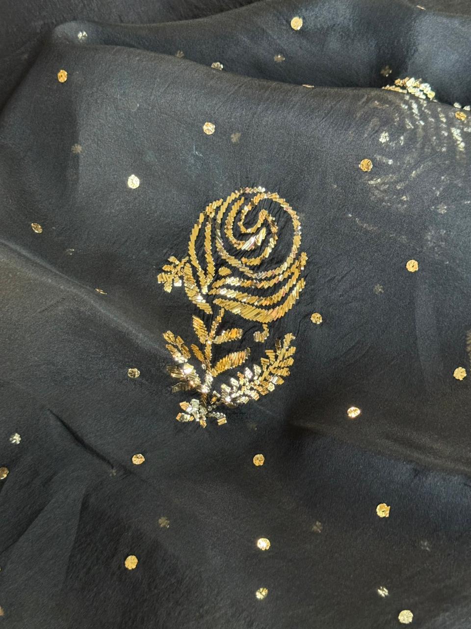 Jet Black | Noor Organza Silk Chikankari Unstitched Kurta Dupatta Set