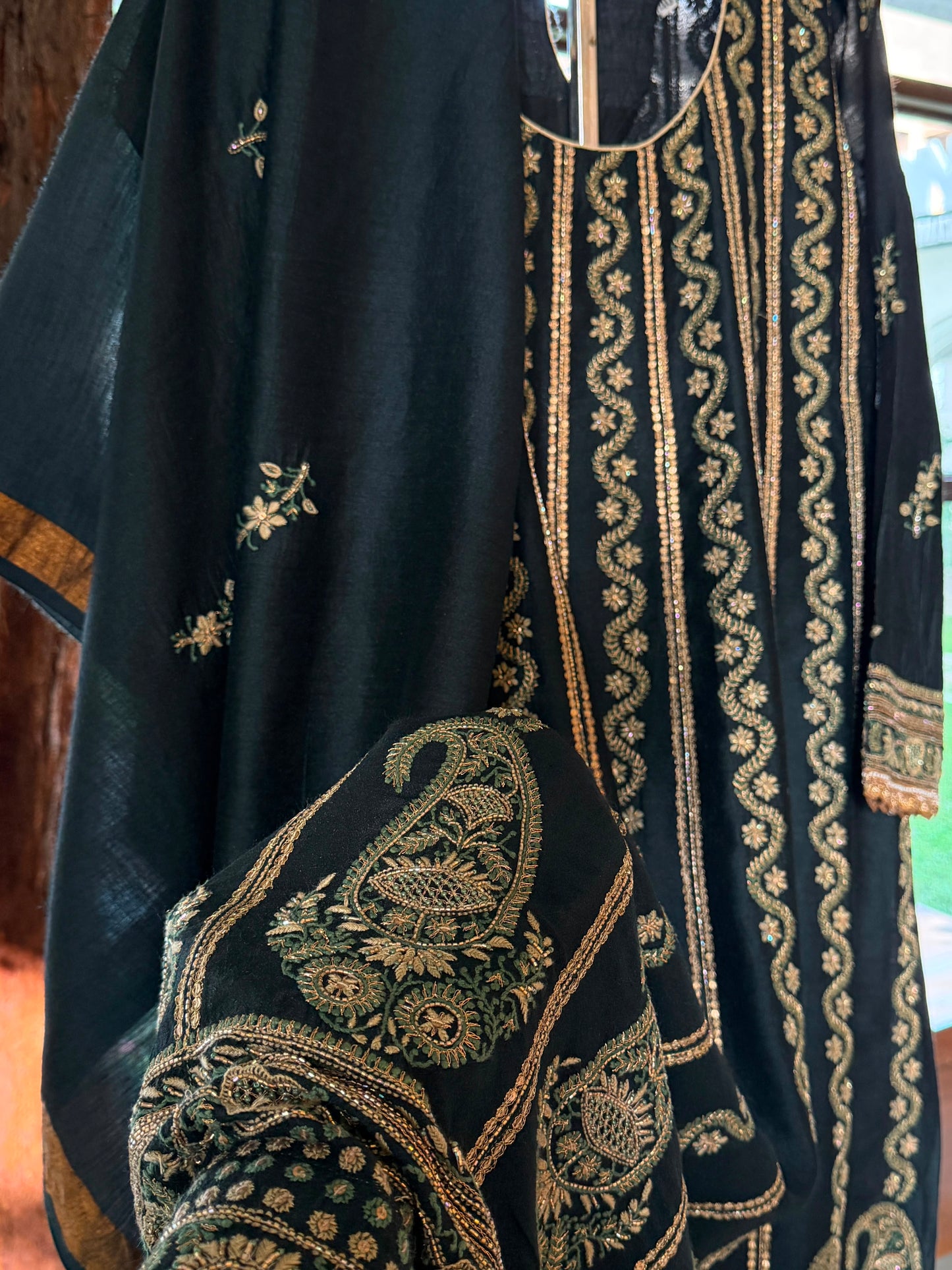 Roheen Black Moonga Silk Chikankari Anarkali With Dupatta