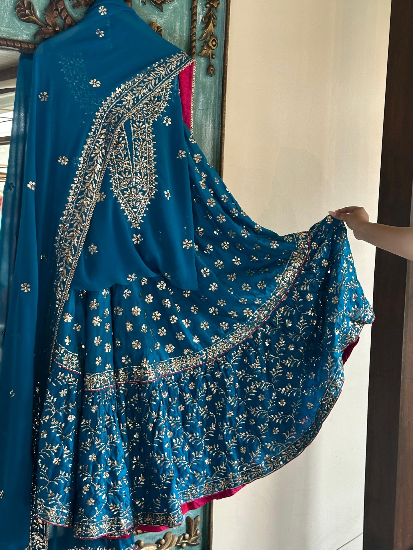 Prussian Blue RTW Mukaish Lucknowi Gharara Set