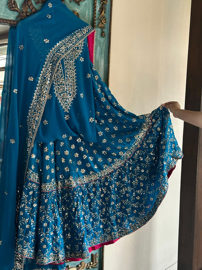 Prussian Blue RTW Mukaish Lucknowi Gharara Set