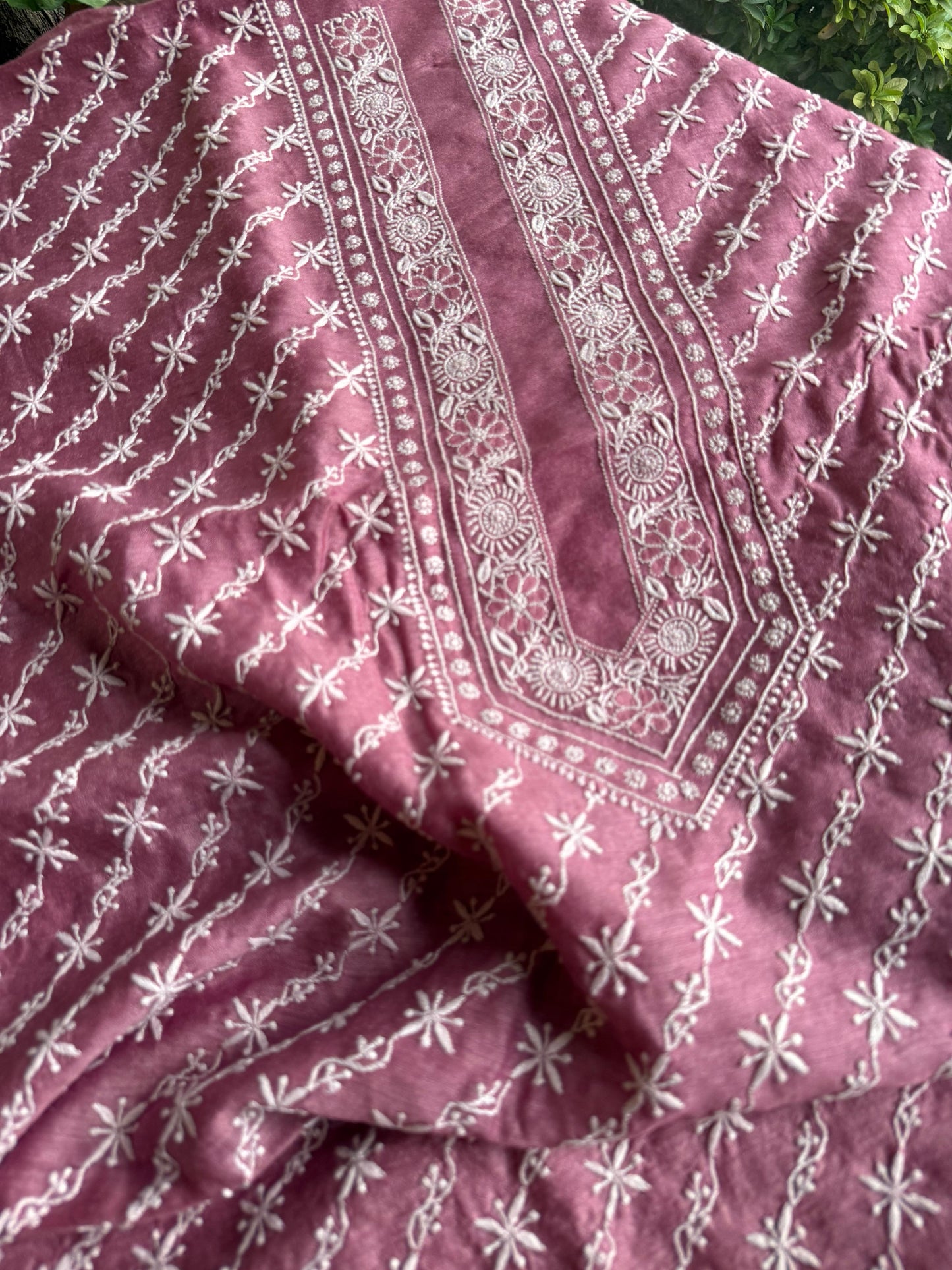 Pink Moonga Silk Chikankari Men’s Kurta Fabrics
