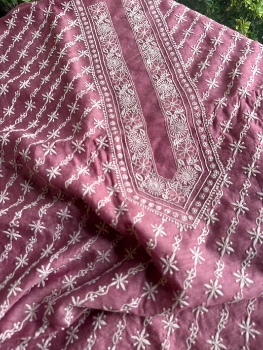 Pink Moonga Silk Chikankari Men’s Kurta Fabrics