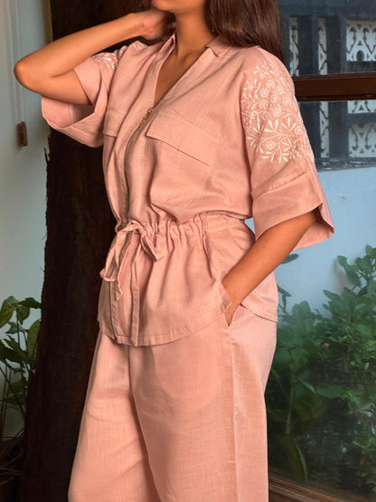 Linen Chikankari Safari Co-Ord Set