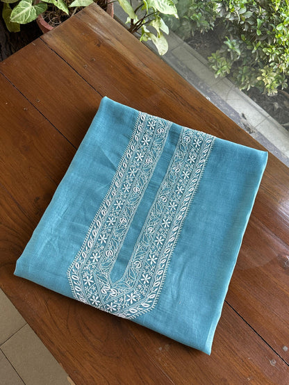 Blue Shade Mulmul Chikankari Unstitched Men's Kurtas Fabric