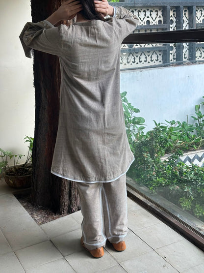 Cloudy Grey Malkha Cotton Chikankari Co-ord Set