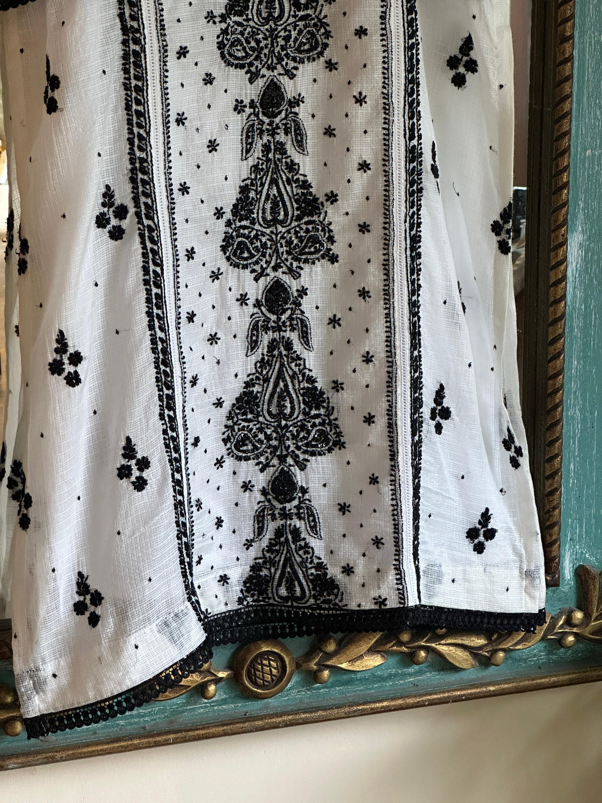 Kota Monochrome Sequins Work Chikankari Kurta Dupatta Set