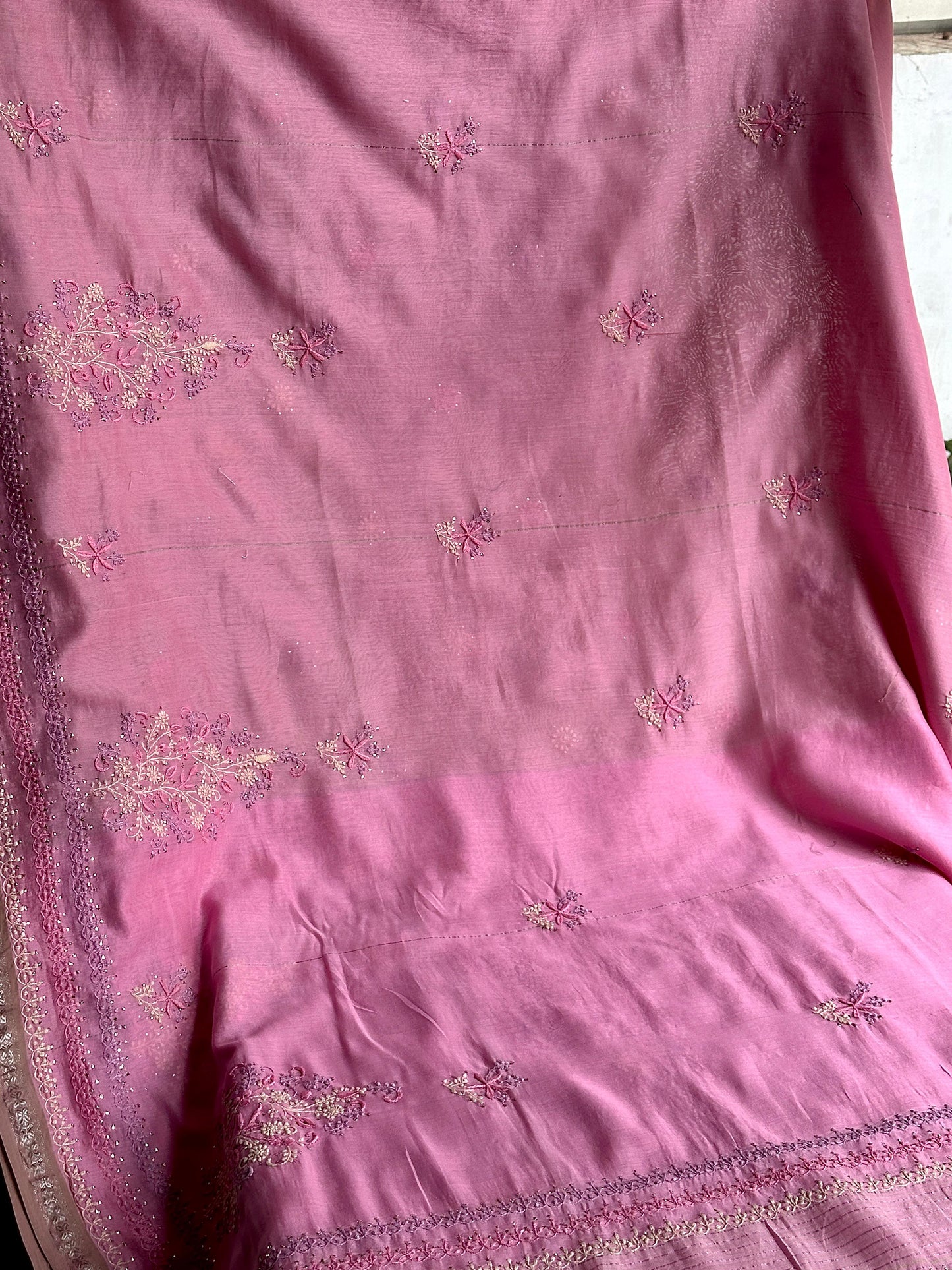 Pink Shade Chanderi Chikankari Saree