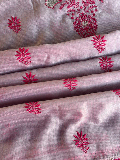 Mauve Pink Shade Kota Chikankari Unstitched Suit Fabric