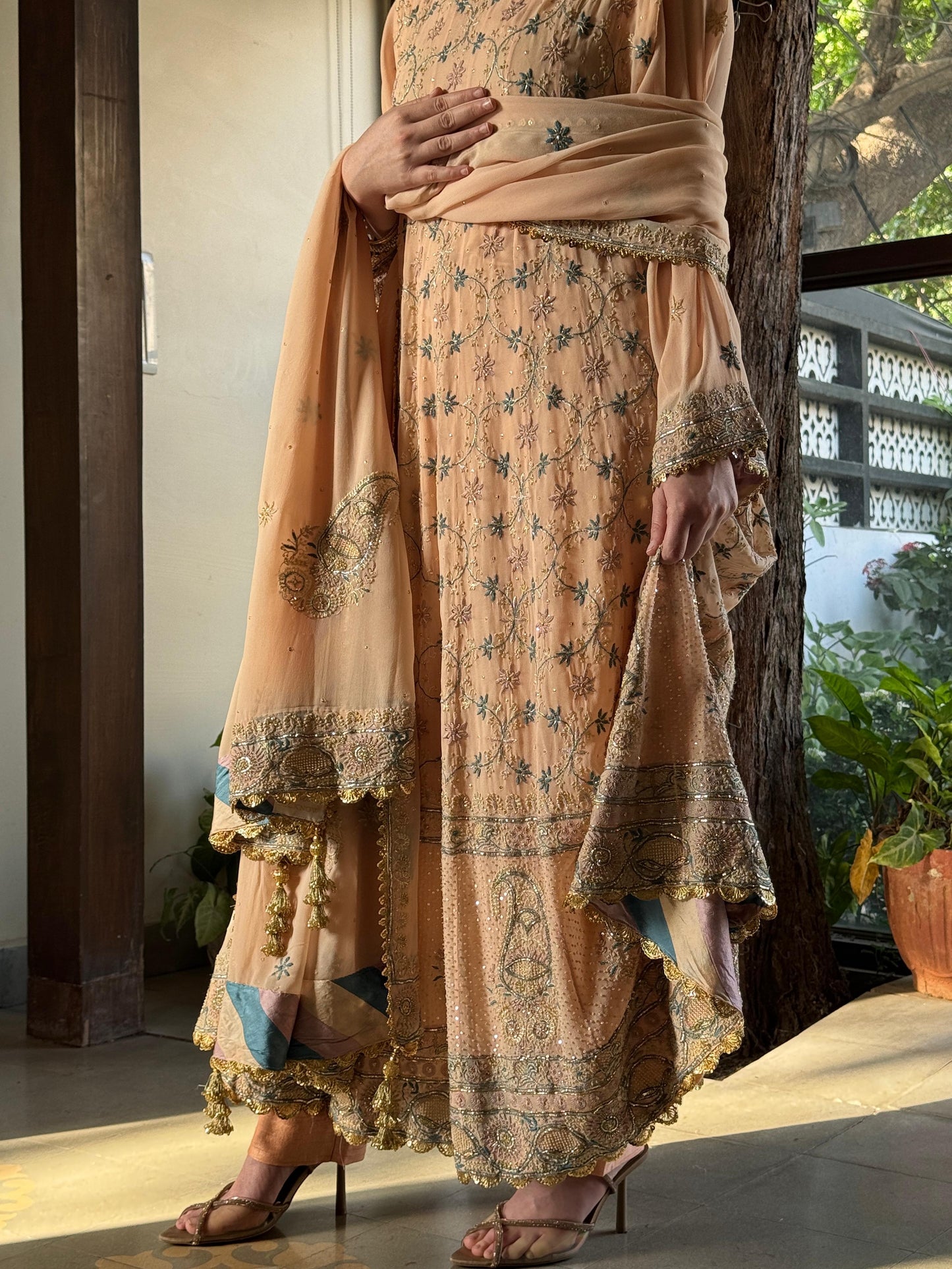 Tukdi Multi Colour Pure Georgette Chikankari Anarkali