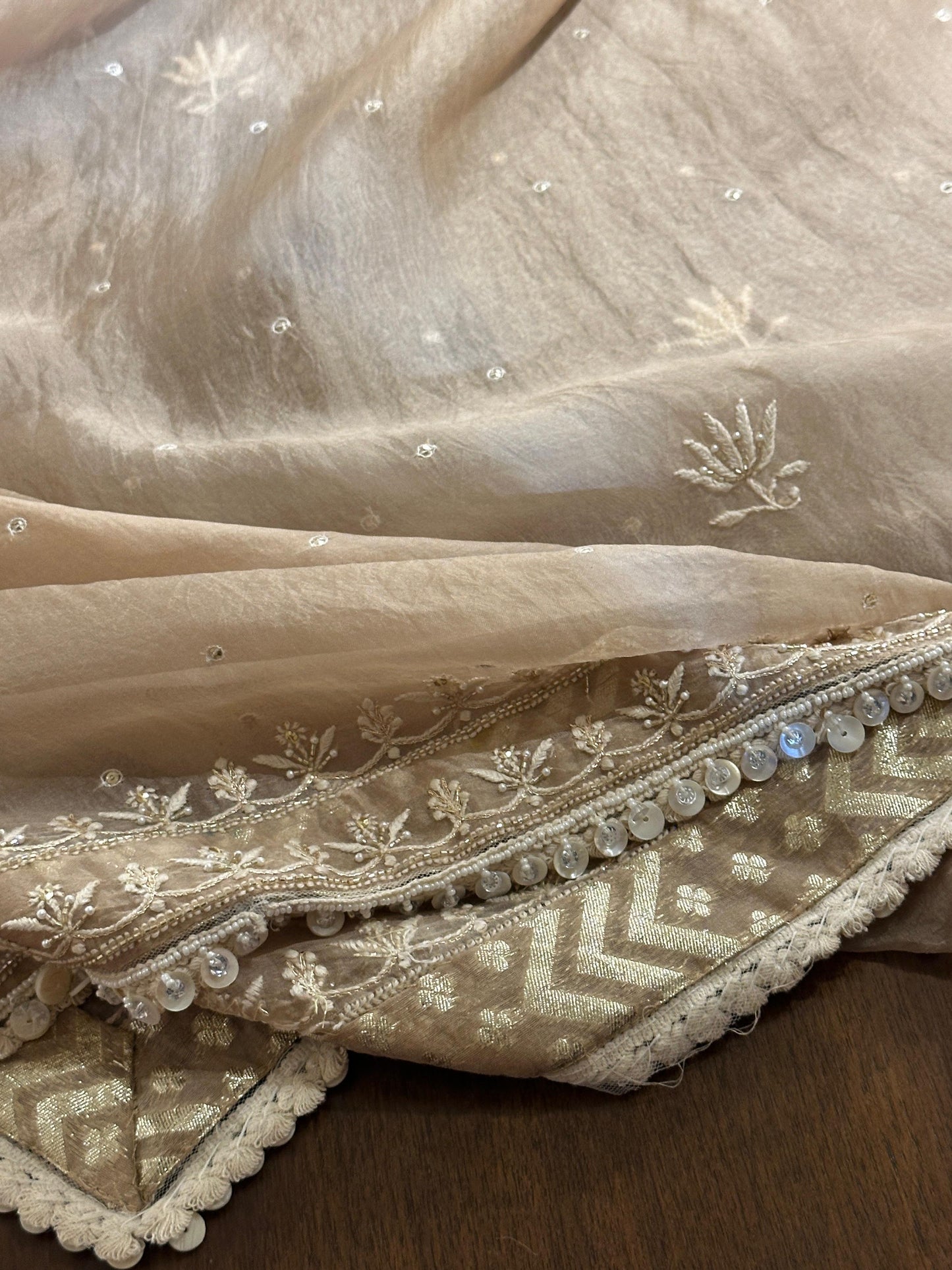 Beige Rasm Tussar Kota Chikankari Unstitched Chikankari Fabrics