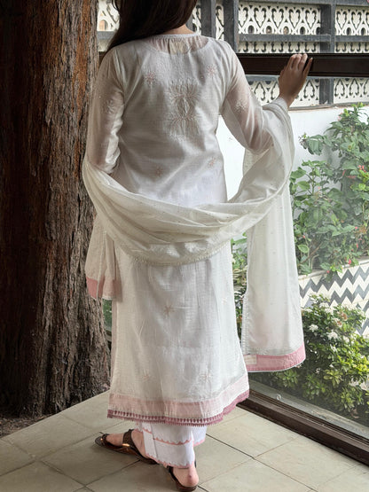 Powder Mauve Shade Kota Pearl Work Chikankari Kurta Set