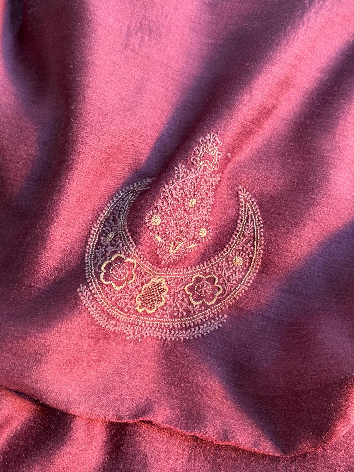 Wine Shade Moonga Silk Chikankari Men’s Kurta Fabrics