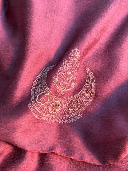 Wine Shade Moonga Silk Chikankari Men’s Kurta Fabrics