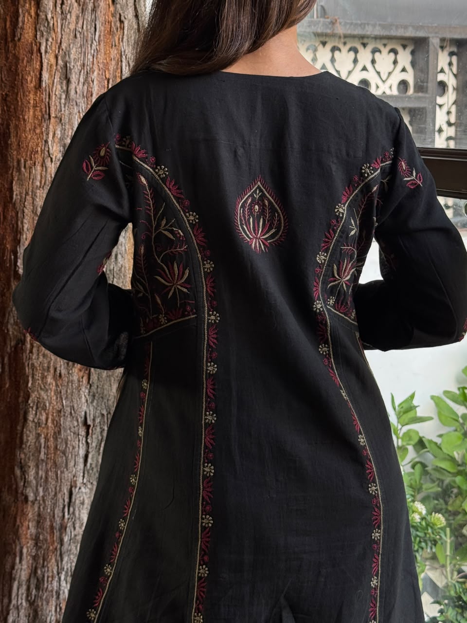 Black Handspun Malkha Chikankari Panel Tunic