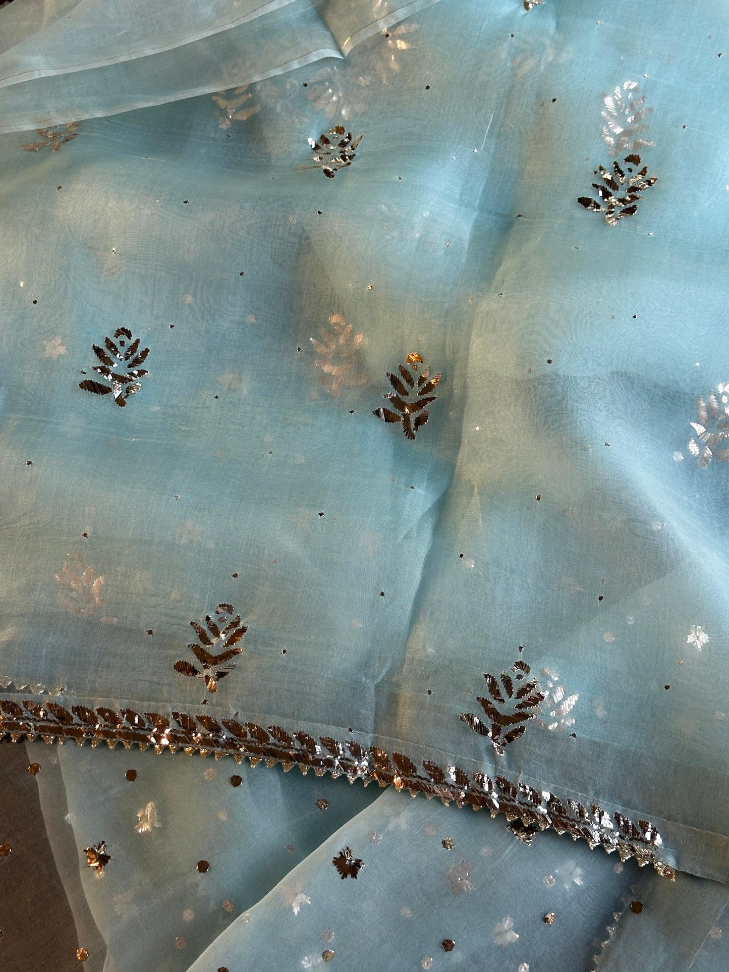 Sea Green Shade Noor Organza Silk Badla Unstitched Kurta Dupatta Set