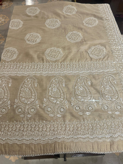 Natural Shade Fine Chikankari Ari Tissue Silk Dupatta