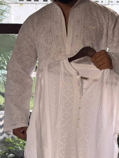 White Cotton Chikankari Men's Kurta