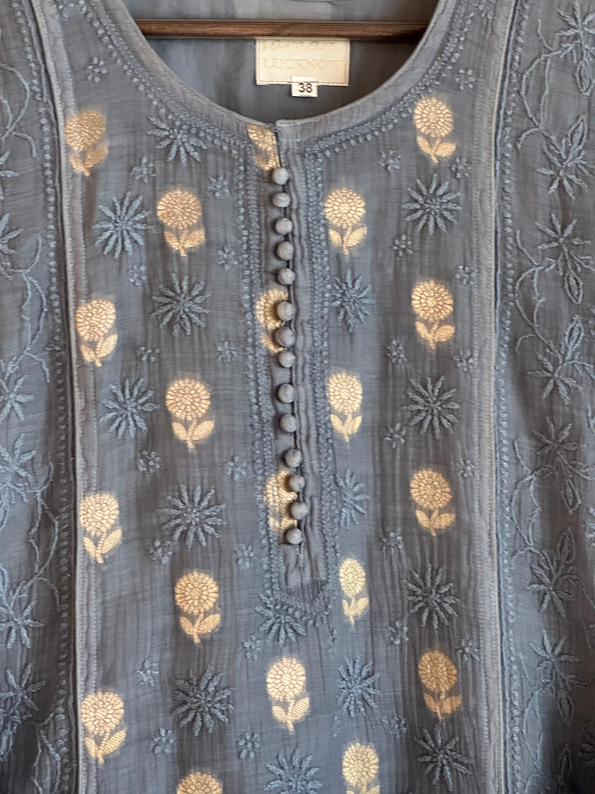 Blue Shade Zari Chanderi Chikankari Ready to Wear Tunic