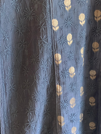 Blue Shade Zari Chanderi Chikankari Ready to Wear Tunic