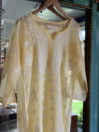 Yellow Sequinned Chikankari Kota Kurta