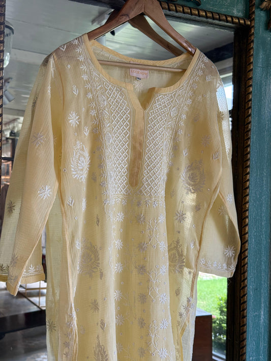 Yellow Sequinned Chikankari Kota Kurta